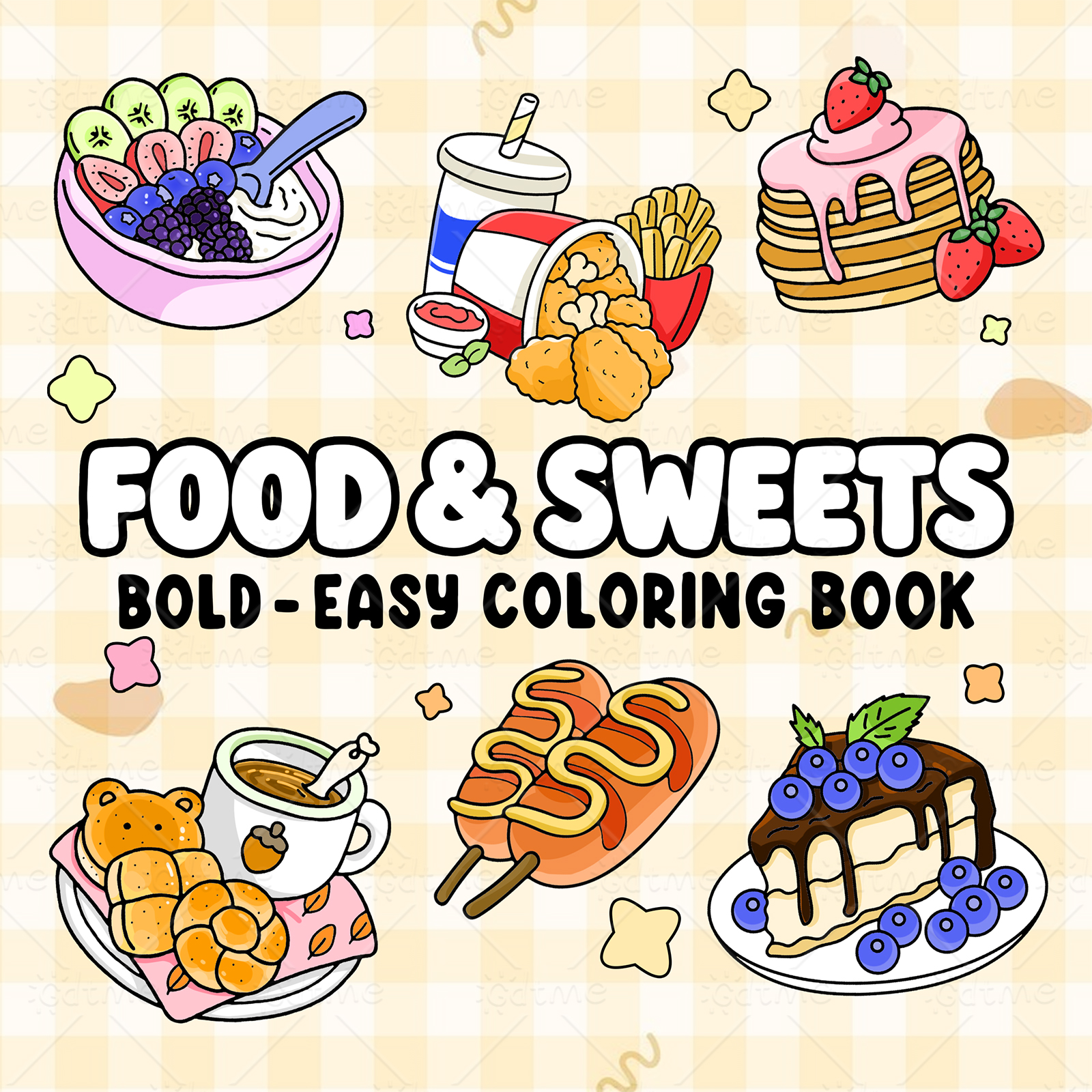 Food And Snacks Coloring Book - FOOD SWEETS Bold-easy Patterns Coloring Book