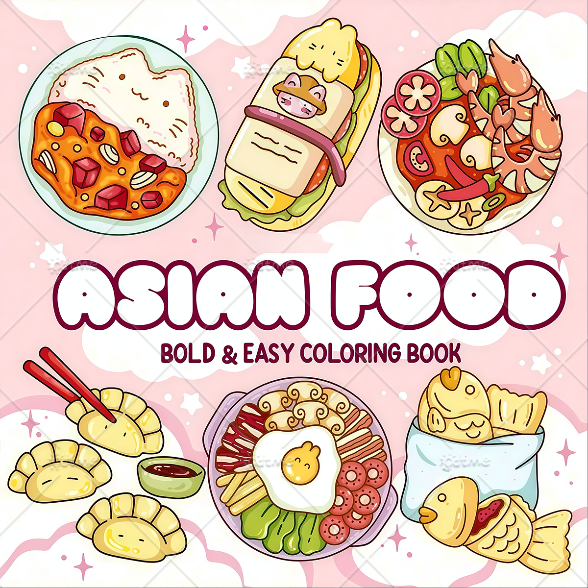 Food And Snacks Coloring Book - ASIAN Food Bold-easy Patterns Coloring Book