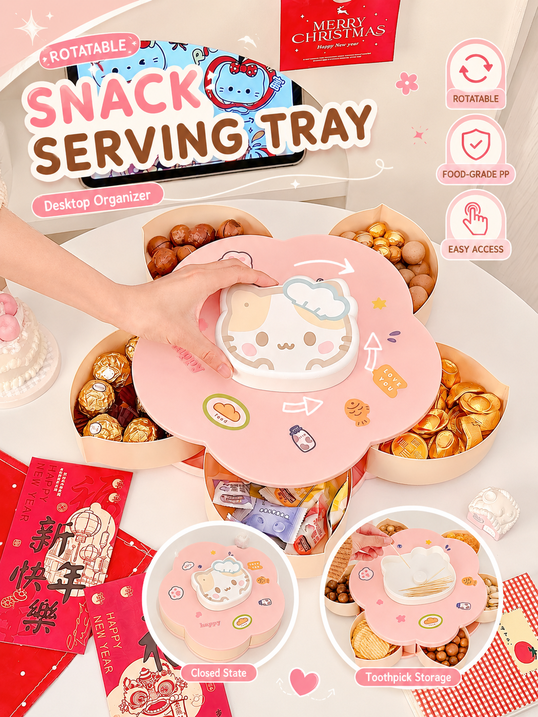 Food Good Snacks - Rotatable Cute Cartoon Divided Snack Storage