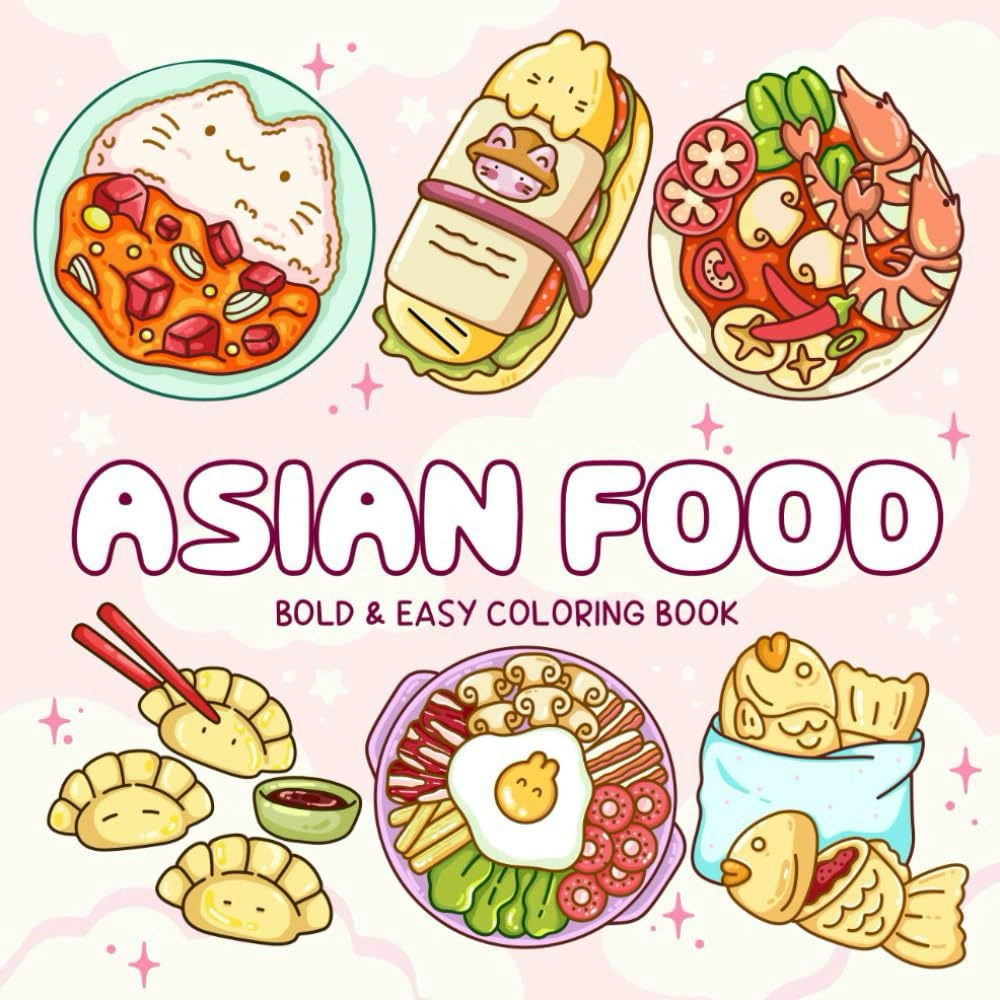 Asian Food Easy-bold Coloring  - Food And Snacks Coloring Book avaliação e preço