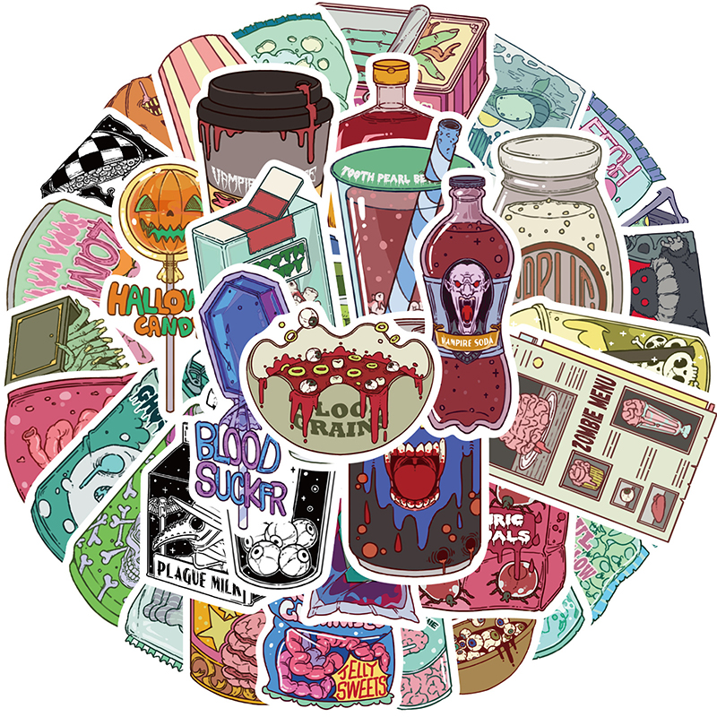 50PCS Zombie Food Stickers Cut - Zombie Snacks avaliação e preço